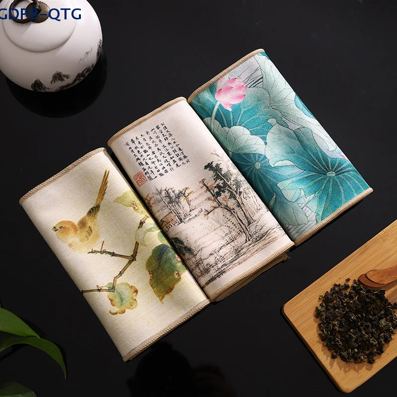 NEW Chinese Professional Rag Painted Thick Tea Towel Super Absorbent High-end Tea Cleaning Set Cup Mat Accessories