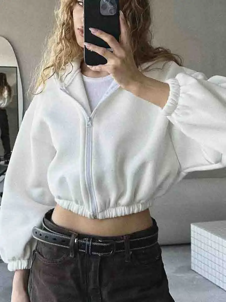 Oversized Zipper Hooded Jacket Women Casual Loose Long Sleeved Warm Coats Spring Autumn Female Chic Street Outerwear