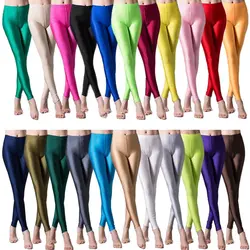 Leggings da donna lucidi ad alta elasticità Slim Ffit color caramella pantaloni da Yoga Legging fluorescenti pantaloni da ballo