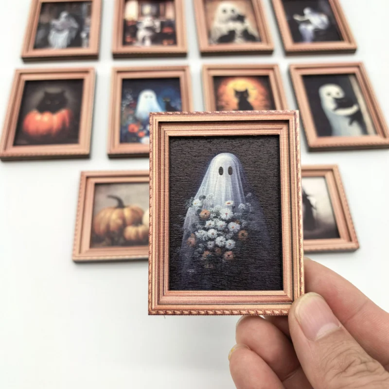 Three-dimensional Halloween retro photo frame magnetic fridge magnet wooden poster fridge magnet