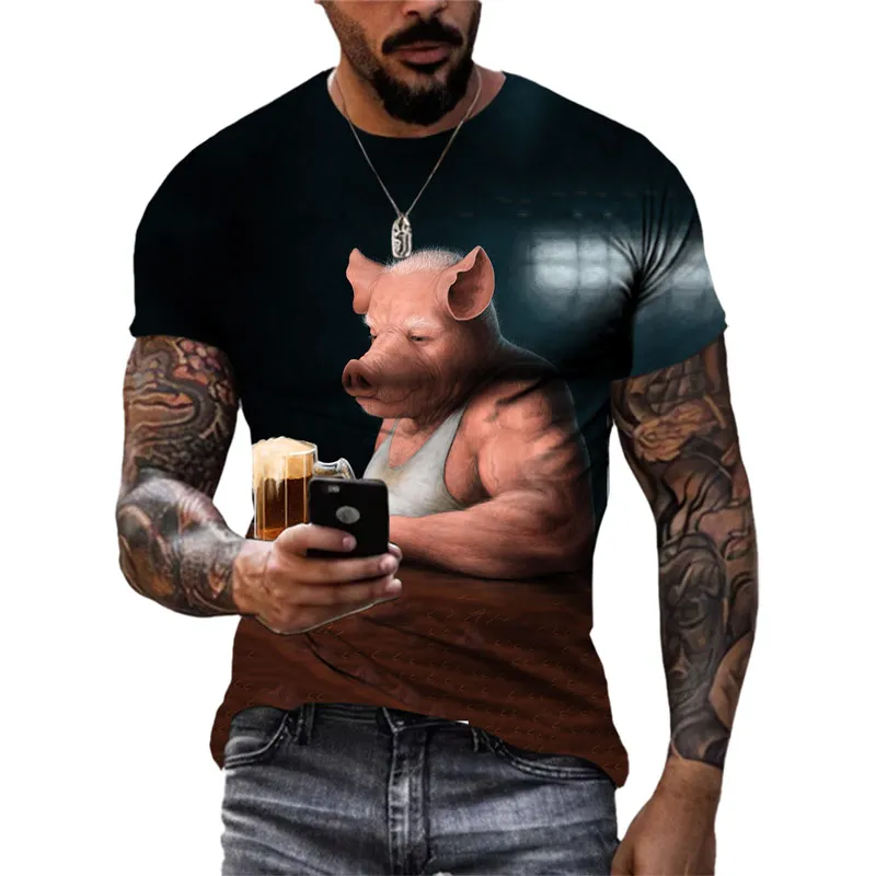 Summer New 3D Funny Pig graphic t shirts Fashion Men Hip-Hop Style streetwear Personality Printed Casual Round Neck Short Sleeve