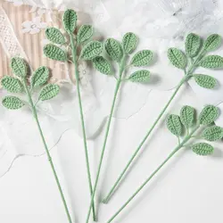 Artificial Handmade crochet yarn green leaf Outdoor garden arch Valentine's Home vase Wedding bridal bouquet Festival Diy gifts