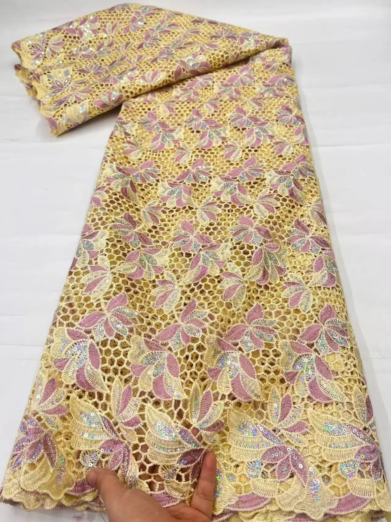 Afrykańska koronka z cekinami  – Embroidery Net Fabric recenzja i cena