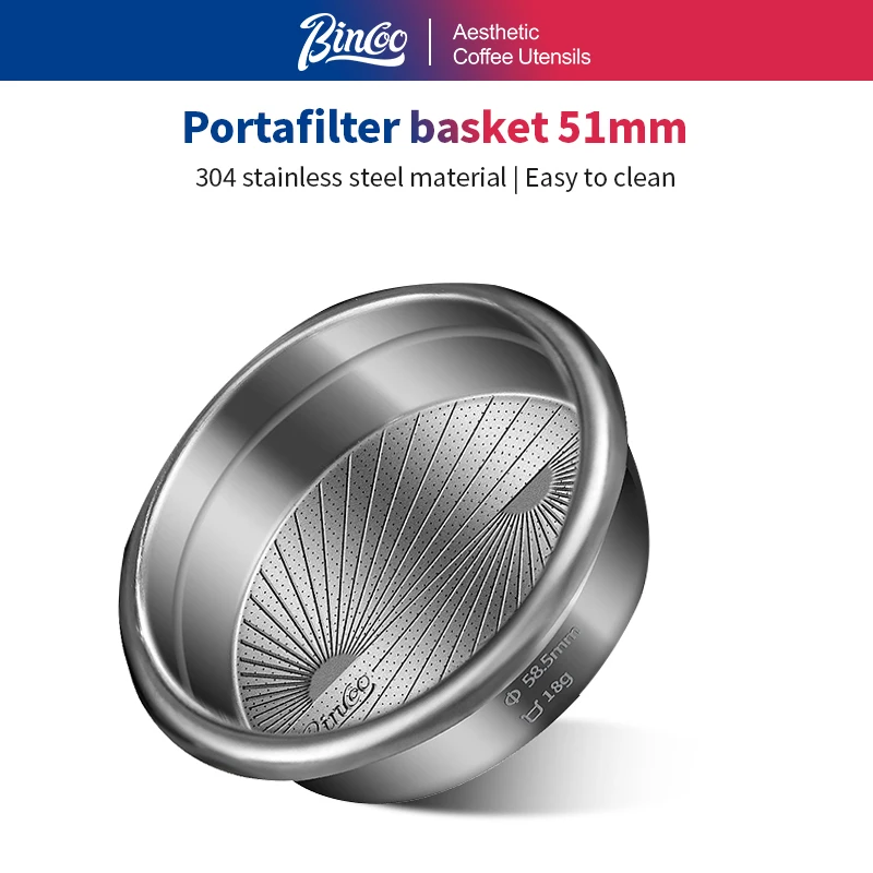 BINCOO Precision High Extraction Matrix Basket Filter，Micro Sieve Filter Basket Stainless Steel Portafilter Basket for 51/58.5mm