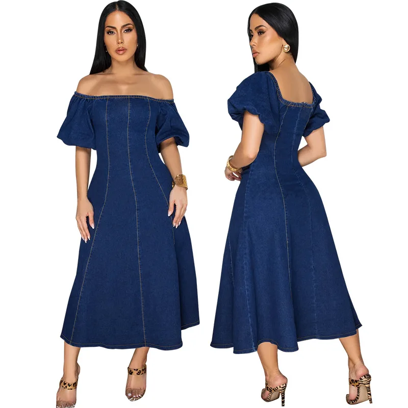 

218687 New Women's Fashion New Elastic WaistbandUShort Sleeve Long Dress Direct from Factory