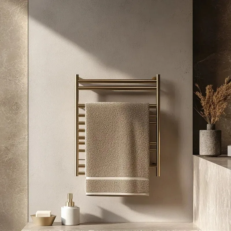 Toallero eléctrico dorado, radiador, toallero eléctrico montado en la pared, estante calentador de toallas de acero inoxidable