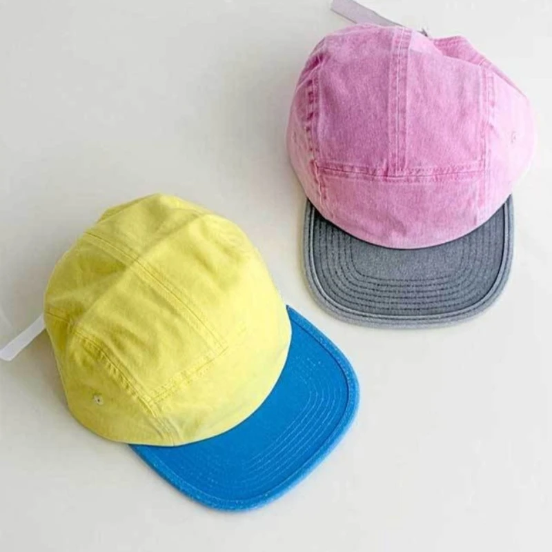 Retro Washing Process Contrast Color 5-panel Baseball Caps for Women Summer Autumn Travel Sunscreen Versatile Trend Hip-hop Hat