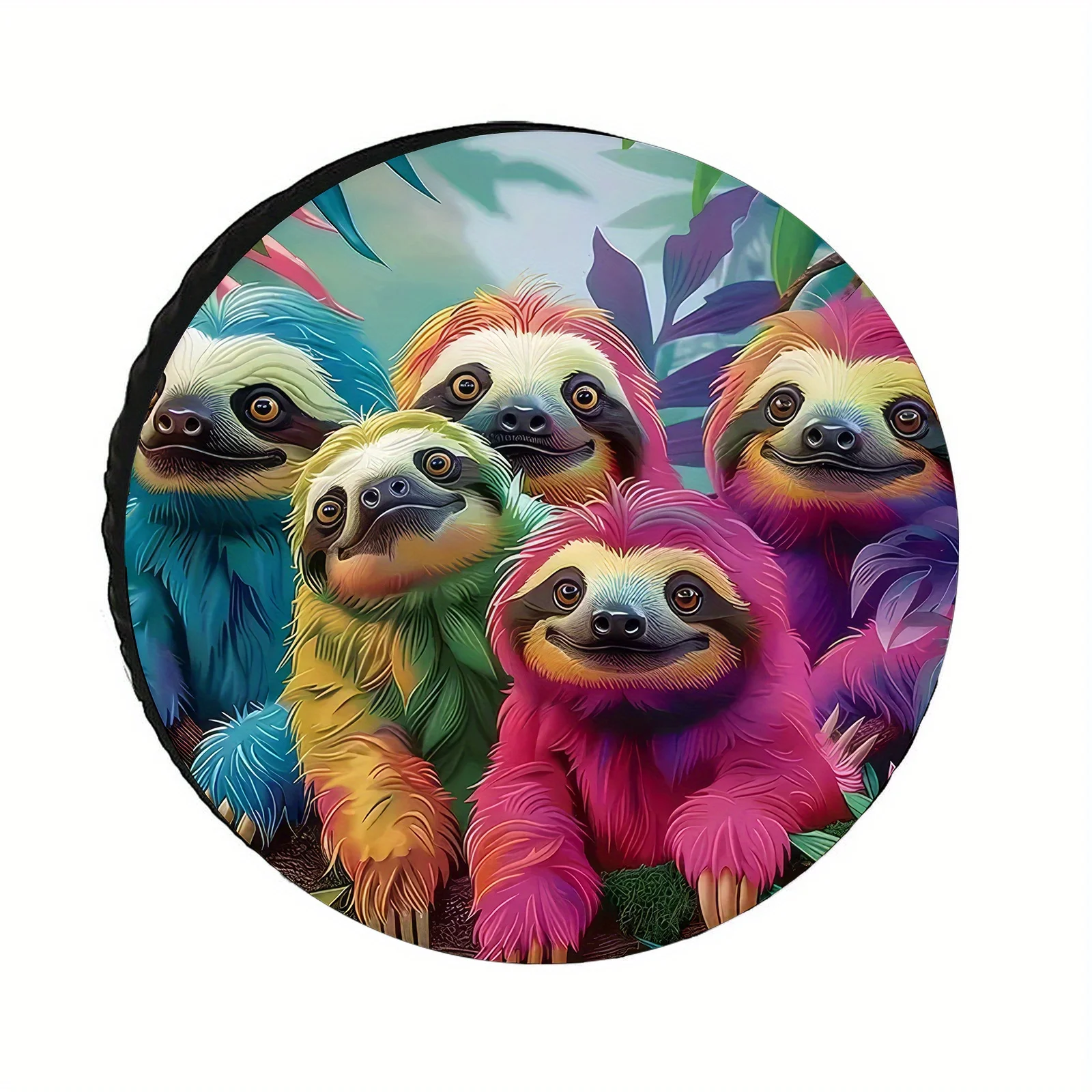 Vibrant Sloth Pattern Spare Tire Cover 28/30/32/34 Inch - Heavy-Duty Tear-Resistant Polyester Fit RV Camper Trailer Towing Vehic