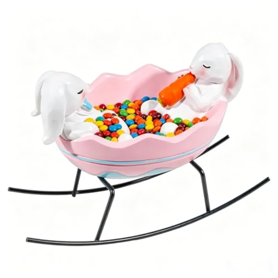 Figuras de conejitos, plato para dulces de Pascua, cuna para huevos, estatua de conejo para decoración de primavera, centro de mesa con conejito adorable para el hogar