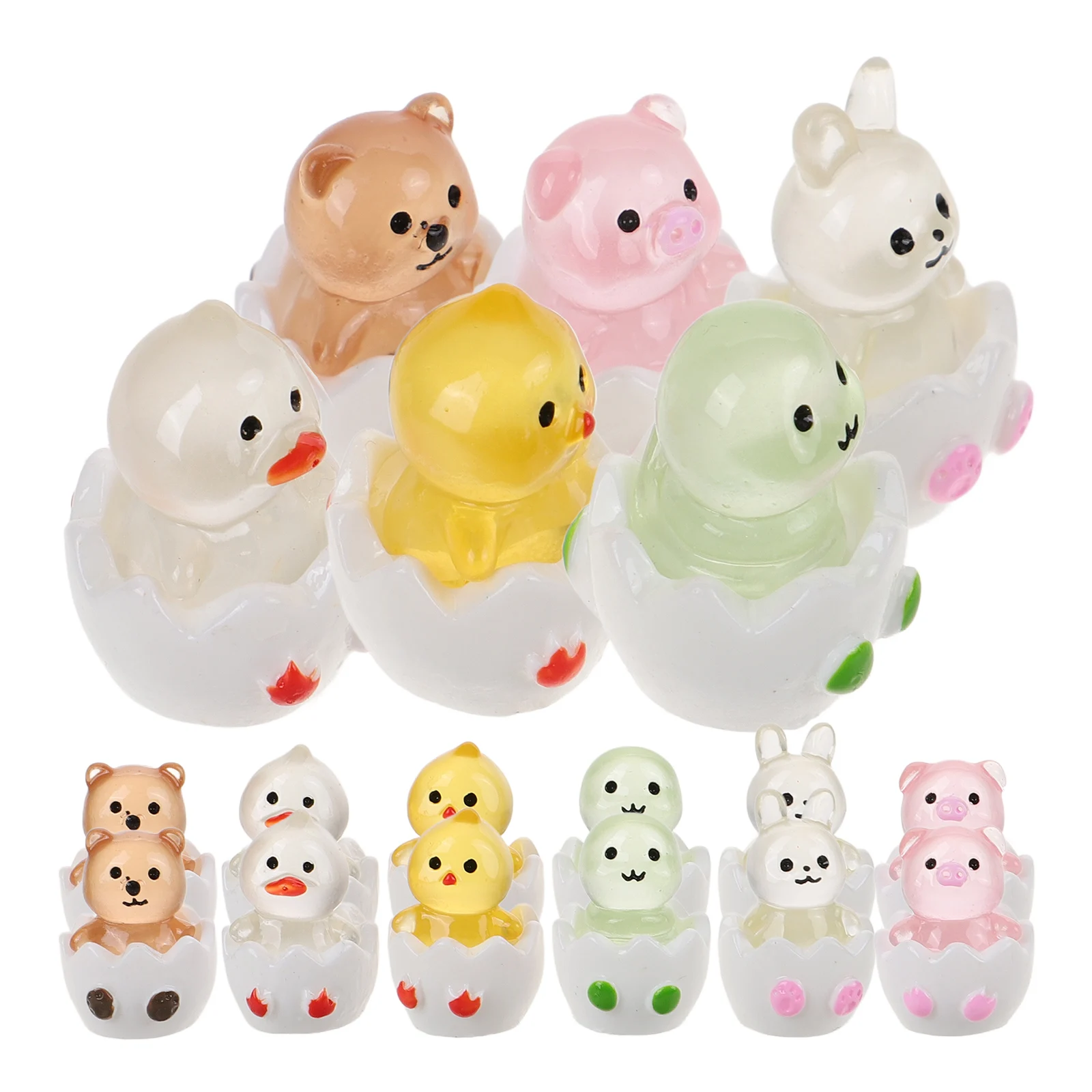 18pcs Glow in the Dark Animal Baby Figurines Resin Mini Animals Luminous Statues Desk Decor Indoor Outdoor Accessories