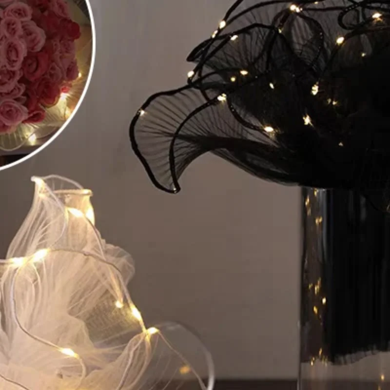 

1Pcs LED Flower Wrapping Paper With Lights Lace Mesh Wave Yarn Florist Bouquet Packaging Decoration Wedding Birthday Gifts