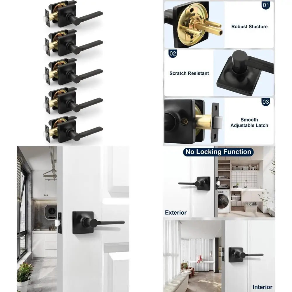 

Черные сверхмощные рычаги для проходной двери — комплект из 5 внутренних дверных ручек для шкафов и коридоров, без ключа и безопасности