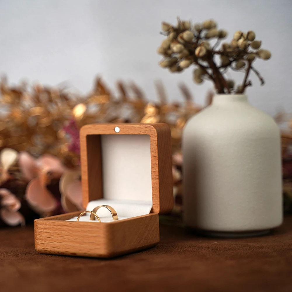 Caja de madera para anillos de compromiso, almacenamiento de ceremonia de boda, propuesta portátil, estuche de cuentas, regalo de boda rústico para