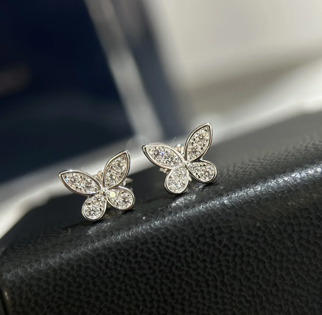 Butterfly Earrings Stud Delicate Zircon 925 Pure Silver Wear Comfortable Generous Beautiful High-Quality Jewelry