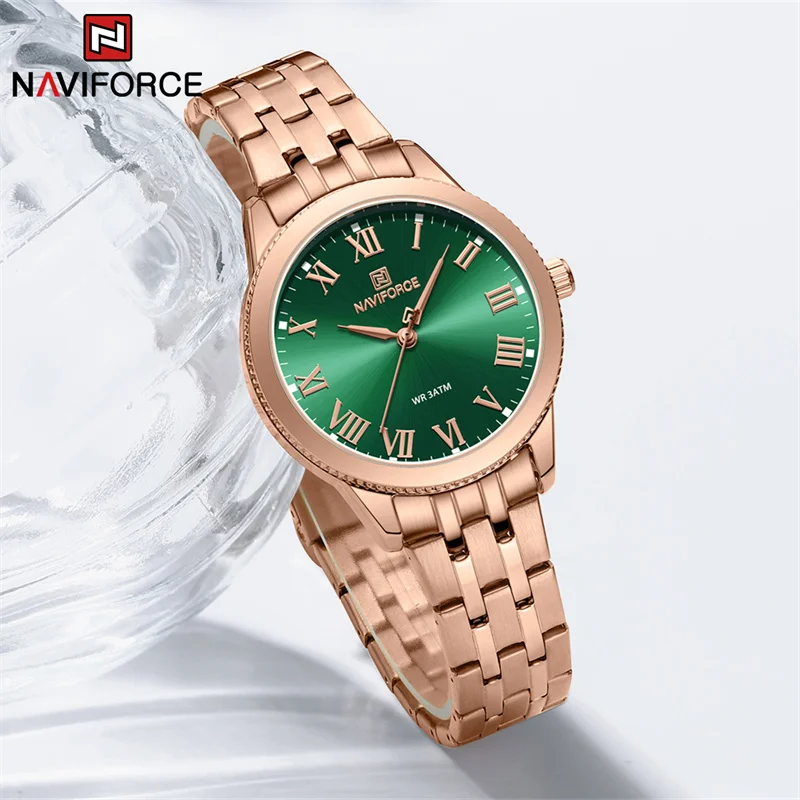 ساعة NAVIFORCE الفاخرة المقاومة للماء للسيدات كوارتز سوار من الفولاذ المقاوم للصدأ ساعة يد نسائية عصرية هدية Relogio Feminino