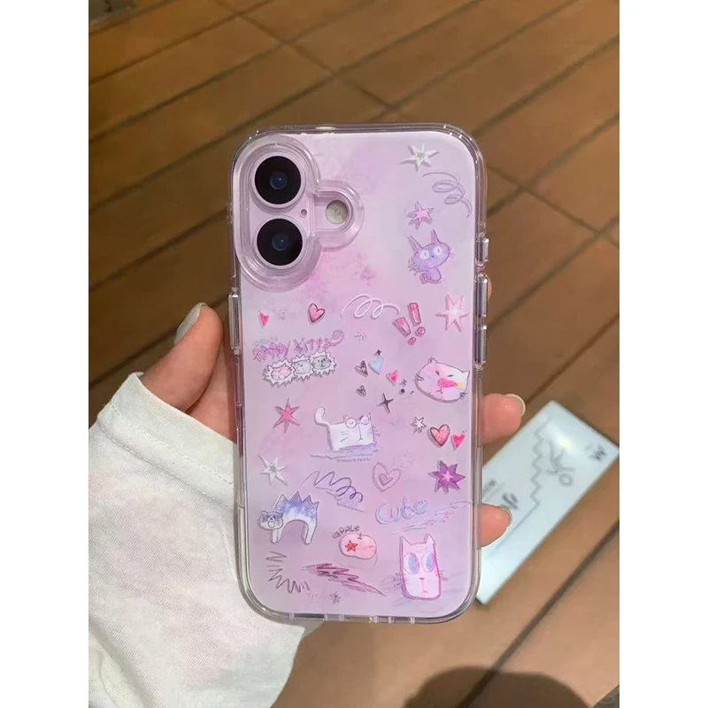 العصرية الكورية Ins الخزامى الأرجواني الكرتون التوضيح جراب هاتف آيفون 17 16 15 14 13 12 11 برو ماكس زائد بساطتها غطاء