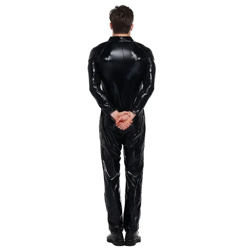 Helloween Sexy Wetlook Faux Leather Cat Jumpsuit Masquerade Clubwear Crotch Zipper Catsuit Bodysuit