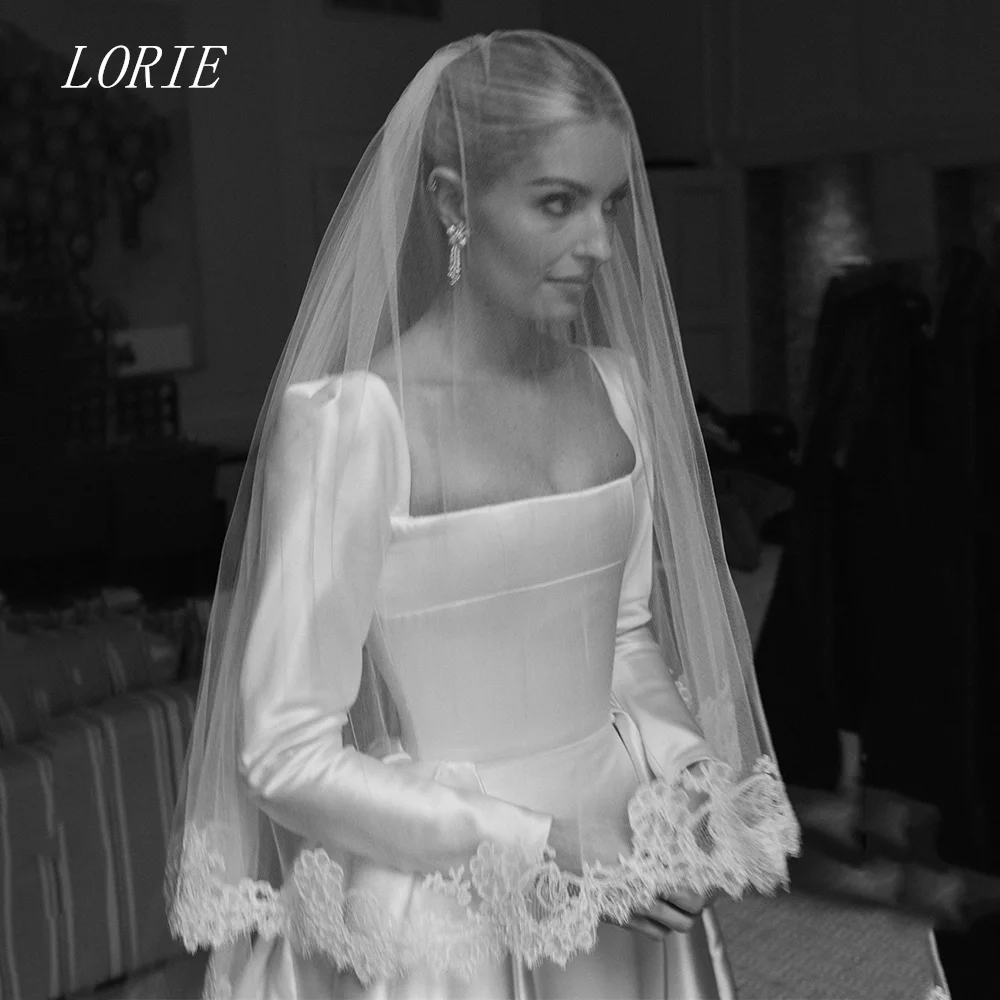 LORIE Luxury A Line Wedding Dress Elegant Square Neck Bridal Dresses Waist Cinching Full Sleeve Wedding Gown Customized 2026