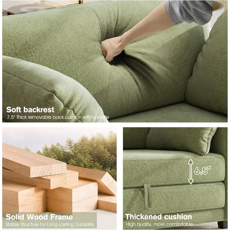 51인치 러브시트 소파베드, 작은 공간을 위한 셔닐 소재 접이식 바닥 소파베드, 깊은 좌석이 있는 접이식 카우치베드, 베개 2개 포함