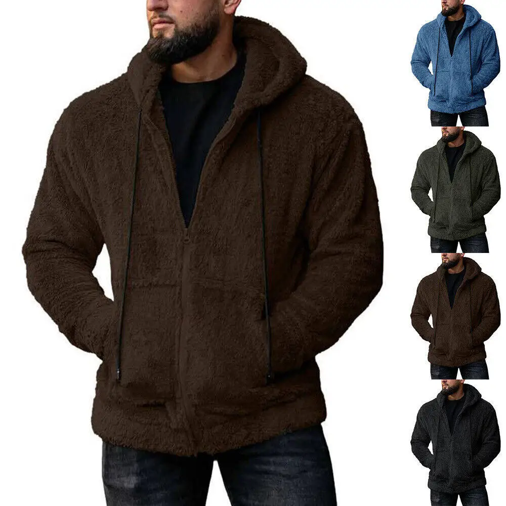 Cárdigan informal de lana con capucha para hombre, chaqueta con cremallera, ropa de calle cálida, suéter con cordón, Otoño e Invierno