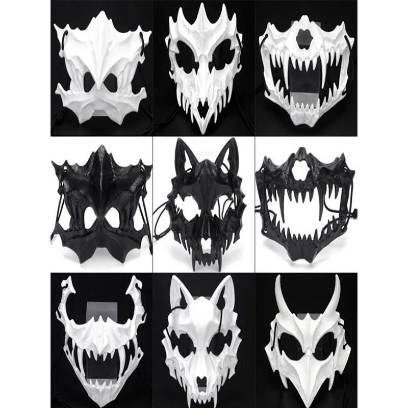 Halloween Anime Half Face Mask Cos Dragon God Fierce Tiger Night Fork Tengu Man Wolf Mask Cosplay Dance Prom Party Costume Props