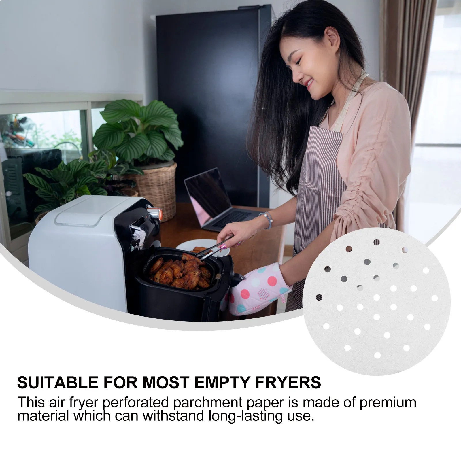 100Pcs Air Fryer Perforated Parchment Paper Pads Non-Stick Baking Mat Round Basket Cooking Paper for Kitchen Use - view 2