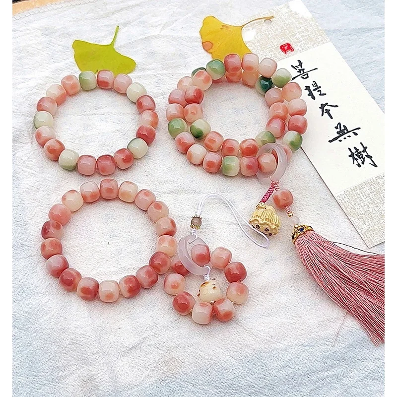 New Product Peach Flower Skin Bodhi Root Bracelets Female Student Plate Handheld Bodhizi Hand String Wen Buddha Beads