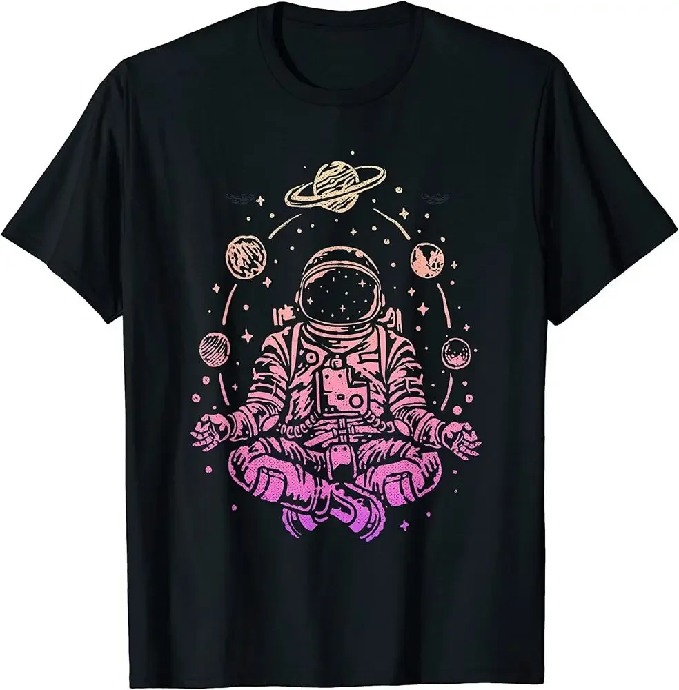 

Meditating Astronaut Planets Colorful Women Meditation T-Shirt Tees High Quality 100%Cotton Short Sleeve