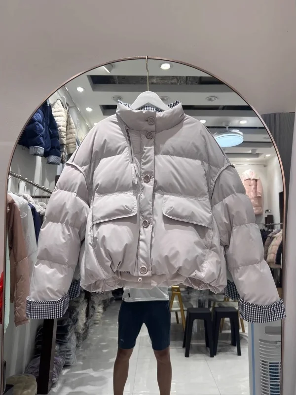 

Корейская женская куртка с воротником-стойкой, в стиле пэчворк, в клетку, на одной пуговице, из хлопка, модная повседневная верхняя одежда премиум-класса