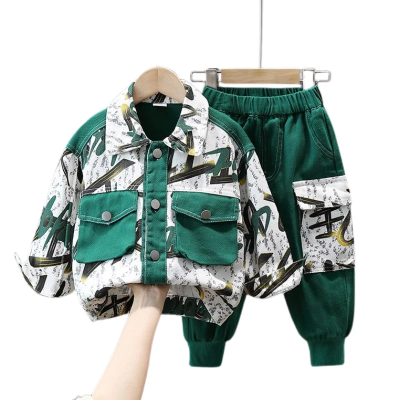 Boys Coat +Pants Kids Sets Tracksuit 2PCS/Set 2024 Printed Spring Autumn Cotton Outfits Jogging Suit Children Clothing