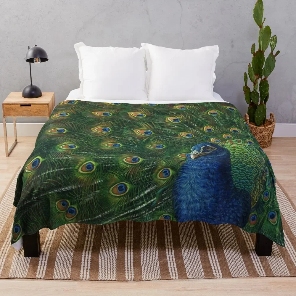 Big Blue Peacock fan tail painting Throw Blanket for babies sofa bed Baby Flannels Designers Blankets