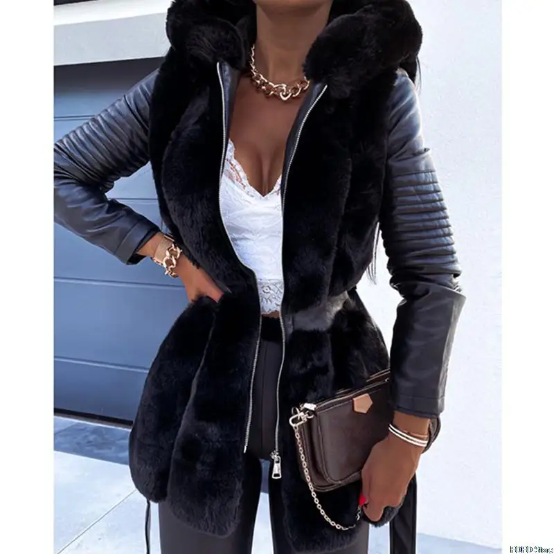 Chaqueta gruesa y cálida con cremallera para mujer, abrigo con cinturón, cuello de piel sintética, Parkas de cuero, prendas de vestir exteriores para mujer, invierno, nuevo, 2022