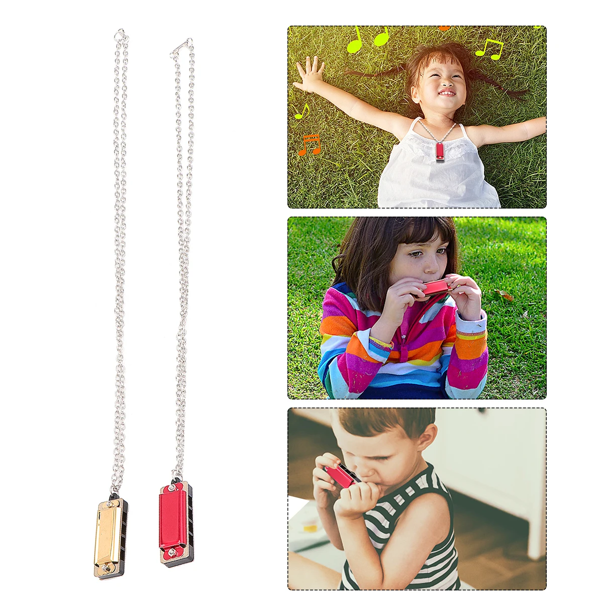 

2Pcs Double Row 4 Holes 8 Tone Harmonica Music Instrument Educational Music for Beginner Students (Red + Golden)