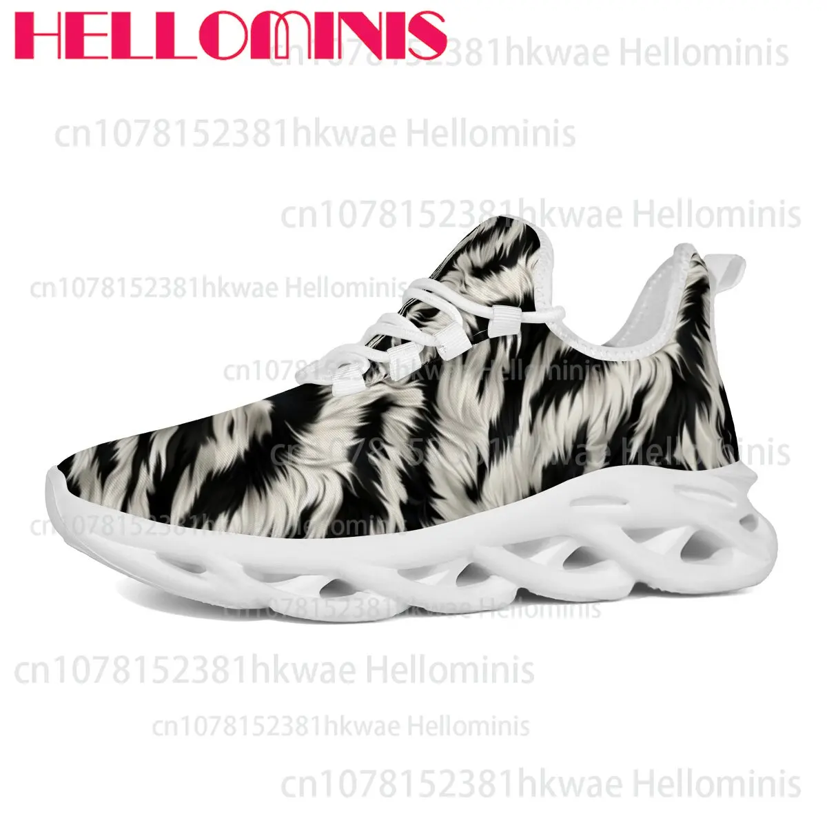 Black White Zebra Fur Texture Print Unisex Adult Blade Sneakers Hollow Wave Sole Breathable Mesh Street Casual Walking Footwear
