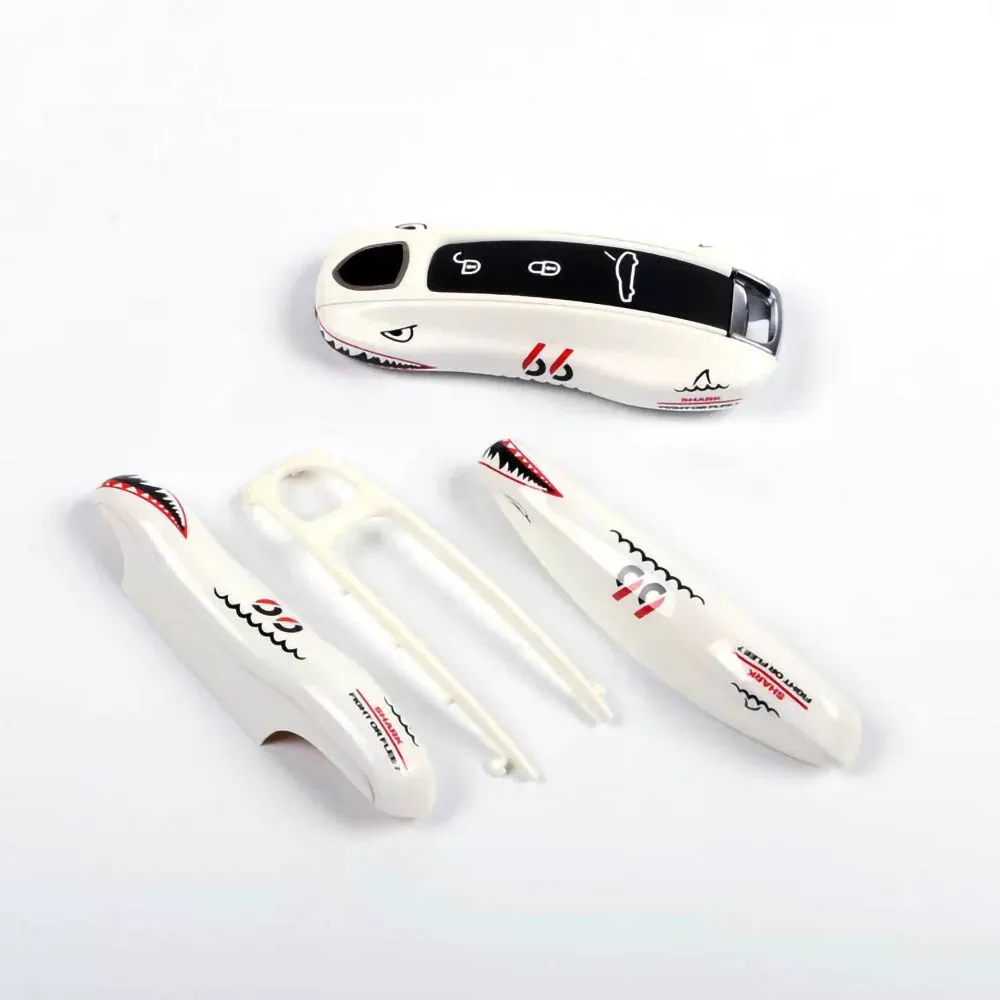 Picture 7: Car Key Case White Shark for Porsche Panamera Maycan Taycan 911 718 Boxster Cayman Remote Control Fob Protective Shell 3pcs/set