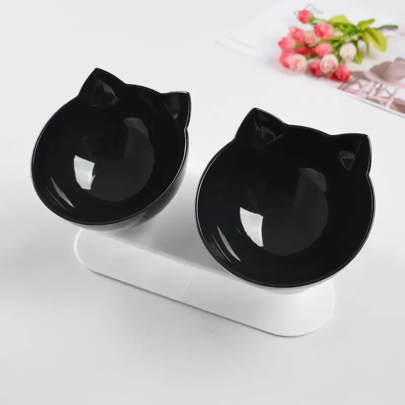 Double Cat Bowl Elevated Non-slip Water Food Feeder With Inclination Stand For Small Dogs Cats Pet Kitten Drinking Supplies