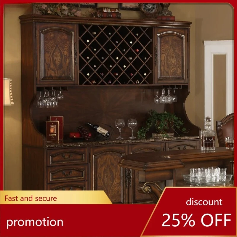 solid wood four-door wine cabinet American marble bar counter wine cabinet living room old dining side cabinet