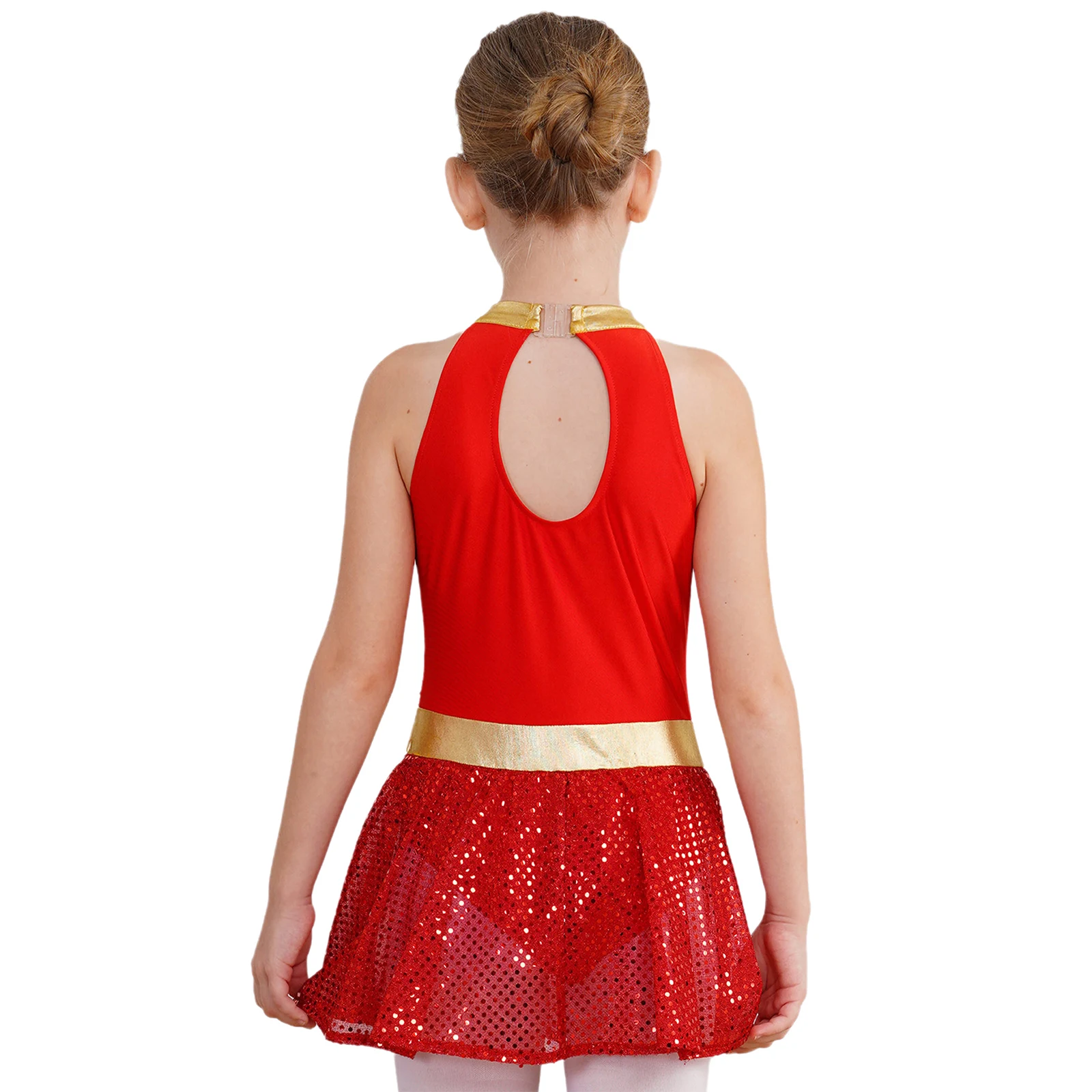 Costume da ballo natalizio per bambina, bastoncino di zucchero, body da Babbo Natale, vestito da tutu, strisce di paillettes, pattinaggio su ghiaccio, pattinaggio a rotelle