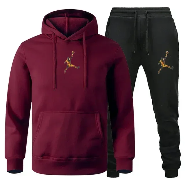 Men Women Autumn 2Pcs Sport Set Graphic Print Hoodie + Casual Pants Outdoor Fitness Tracksuit, Multiple Colors Available