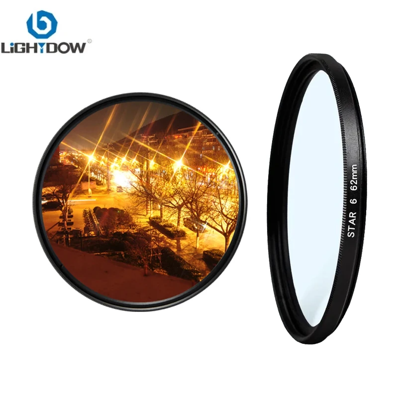 Lightdow Star Filter 6 Line Camera Lens Filter 49 52 55 58 62 67 72 77 82mm for Canon Nikon Sony DSLR Camera