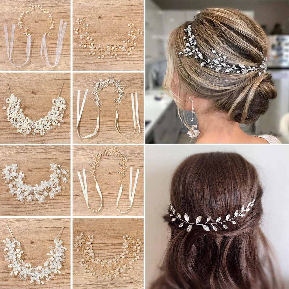 Pearl Rhinestone Women Headband Wedding Jewelry Hair Accessories  Women Bride Headband Hair Jewelry Silver Color Hairband