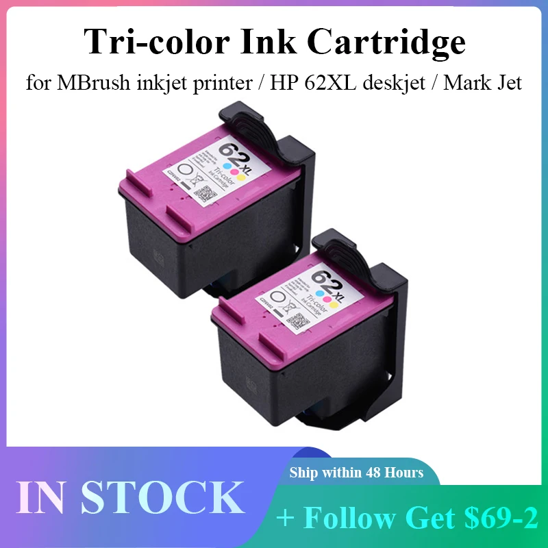 Tri-color Ink Cartridge Replacement Compatible with MBrush Pekoko HandHeld Inkjet Printer or HP 62XL deskjet Color Printer