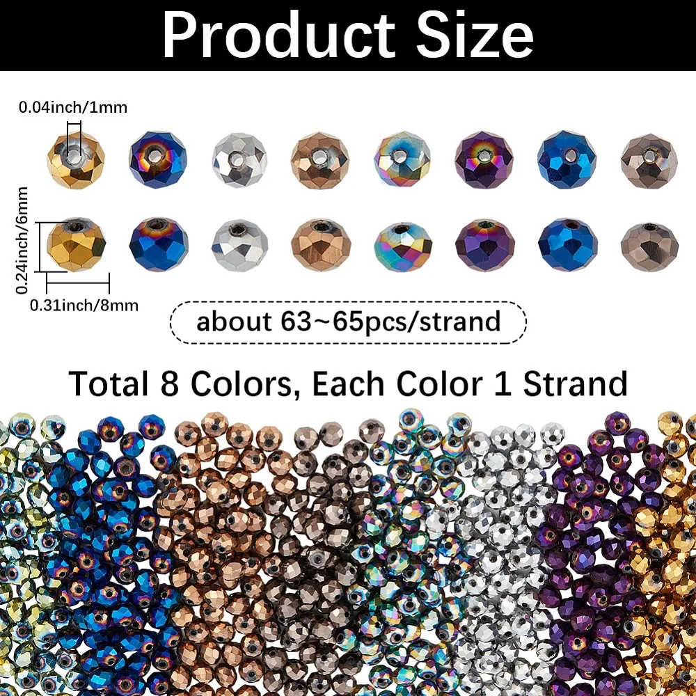 

Electroplate Transparent Glass Beads Strands Full Plated Faceted Rondelle Mixed Color 8x5mm Hole: 1mm 8 strand/set