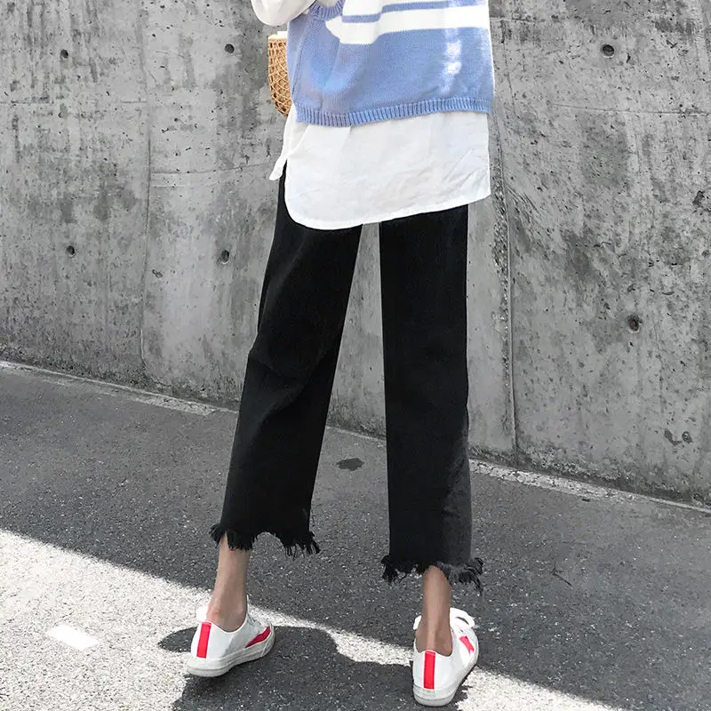 

Джинсы женские черные джинсовые прямые однотонные с высокой талией корейский стиль студенческие простые Harajuku мягкие свободные для отдыха крутые женские горячие продажи