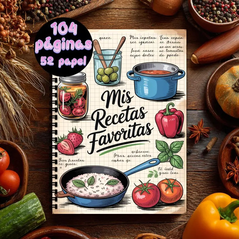 Libro de recetas en español, cuaderno A5 con encuadernación en espiral, libro de recetas para hombres y mujeres, con capacidad para hasta 100 recetas