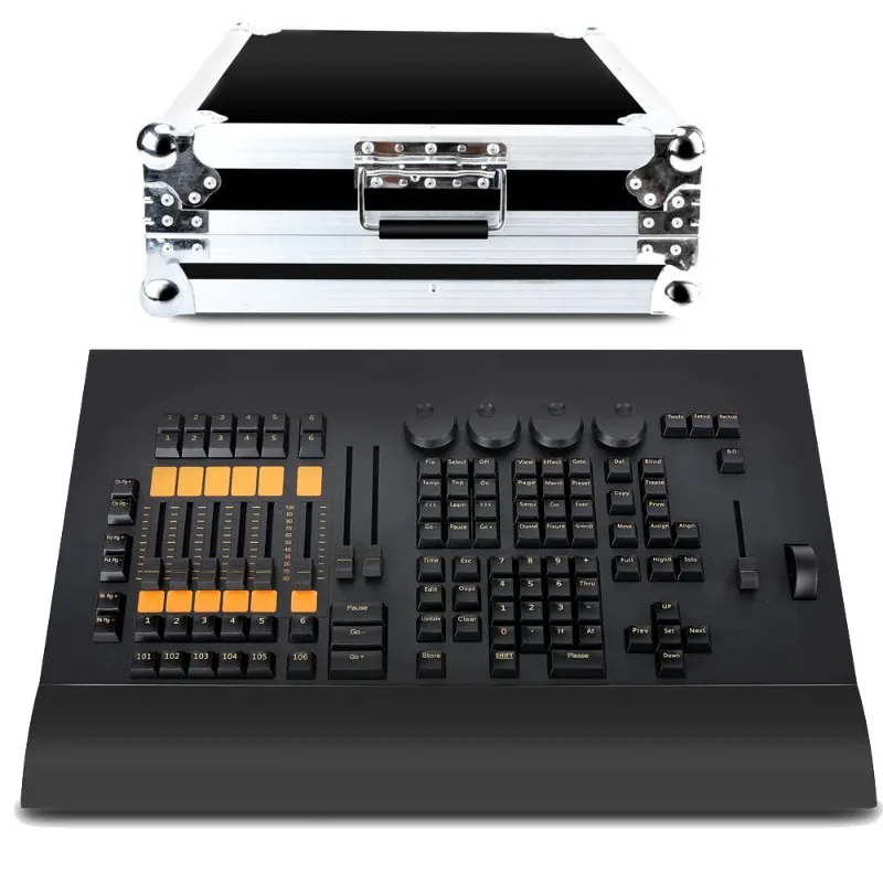 Professional stage lighting console with flying trunk MA command wing in computer
