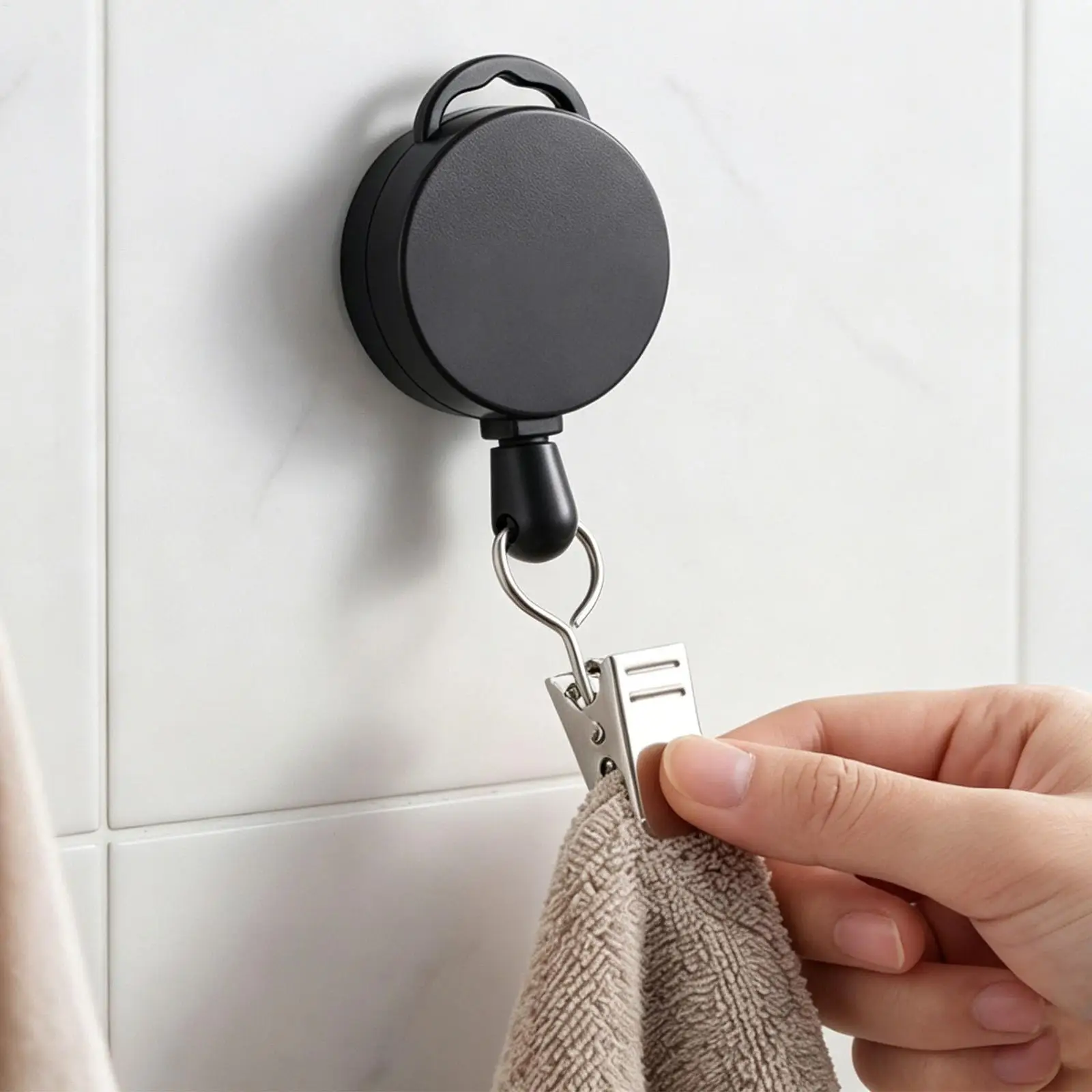 Automatic Retractable Towel Rack Self-Adhesive Wall-Mounted Hand Towel Holder Convenient Multifunctional Towel Clip Holder