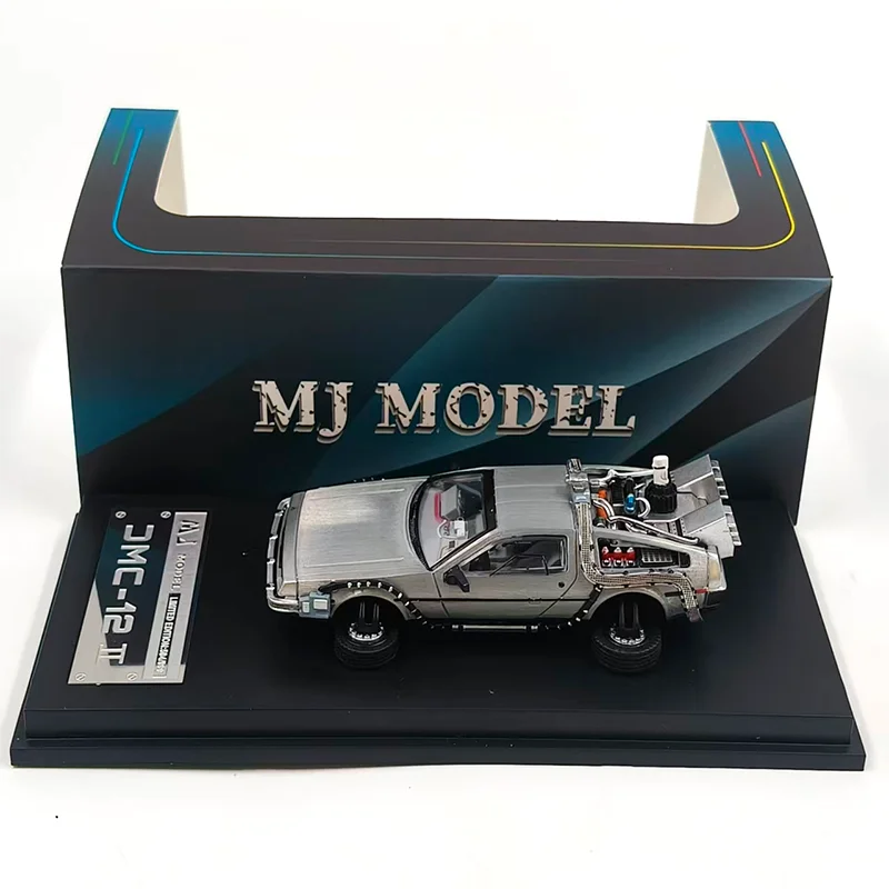 MJ 1:64 Back To The Future Time Machine DMC-12 delorean Diecast Alloy Model Car Static Collection Decorated Holiday Gifts Toys
