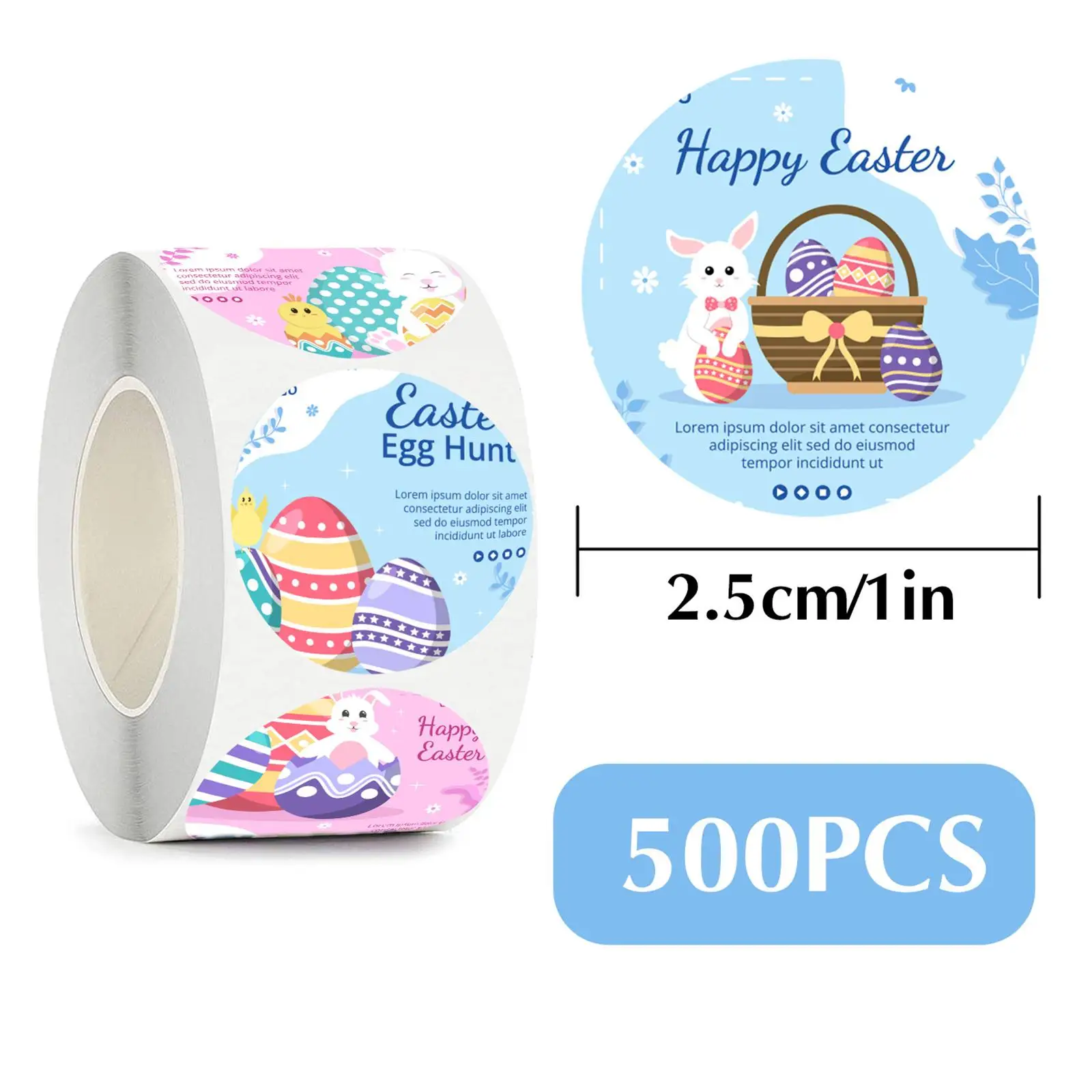 500Pcs Round Easter Egg Bunny Rabbit Stickers Crafts Sealing Stickers Cute for Decor