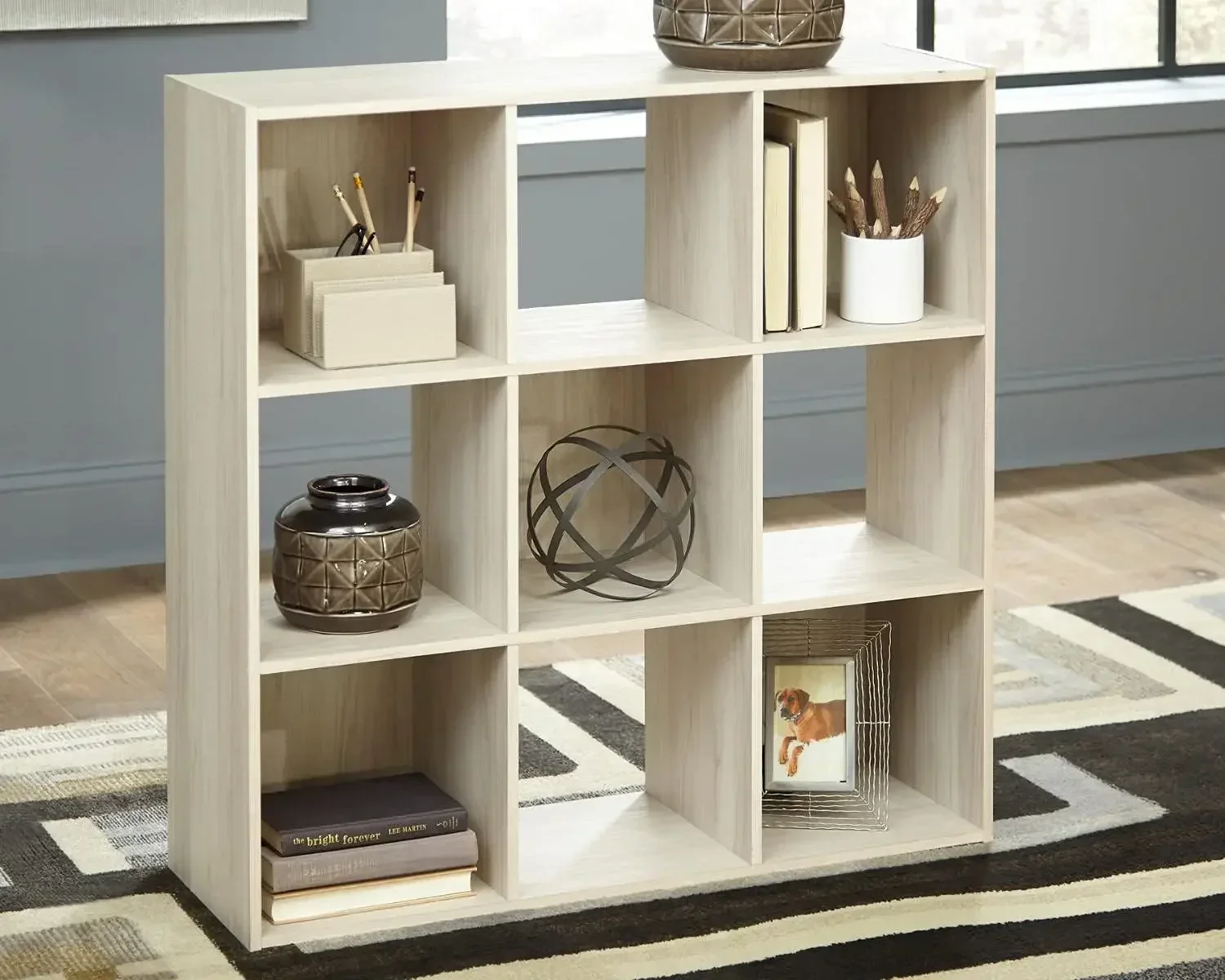 Signature Design by Ashley Socalle Modern 9 Cube Storage Organizer or Bookcase, Beige